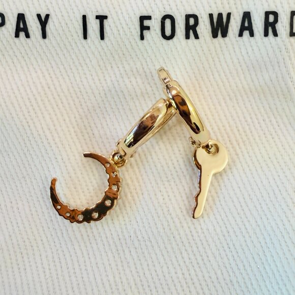 Half Moon & Engraved Key Earrings - Picture 6 of 13